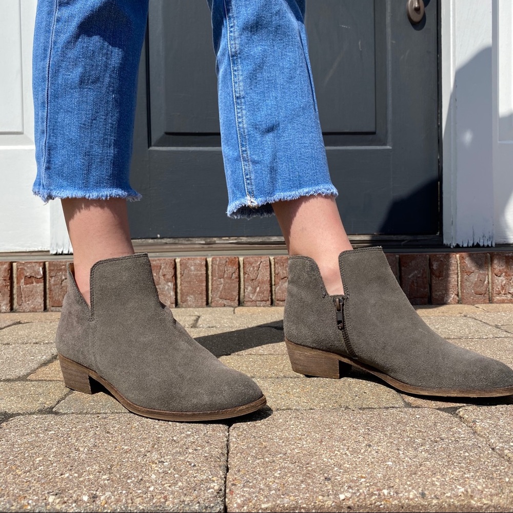 REAL LEATHER WOMENS SUEDE GRAY BOOTIES WITH